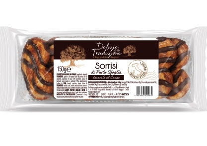 [LEKK.39.8] SORRISI DECORATI AL CACAO Gr.150 X 20 Pz